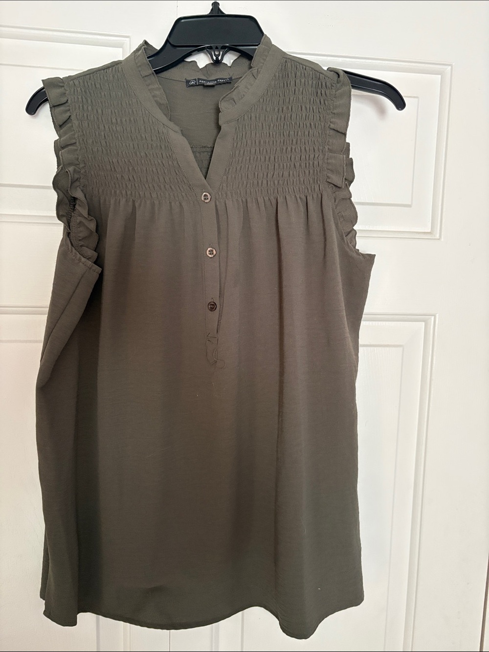 Adrianna Papell Olive Smocked Sleeveless Ruffle Camisole